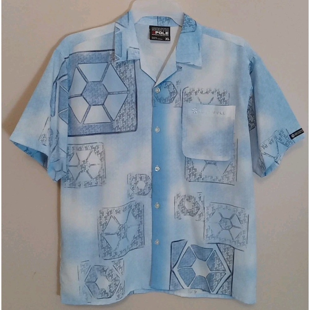Southpole Men‎ Blue Geometric Pattern Button Down Collared Shirt Size Xl